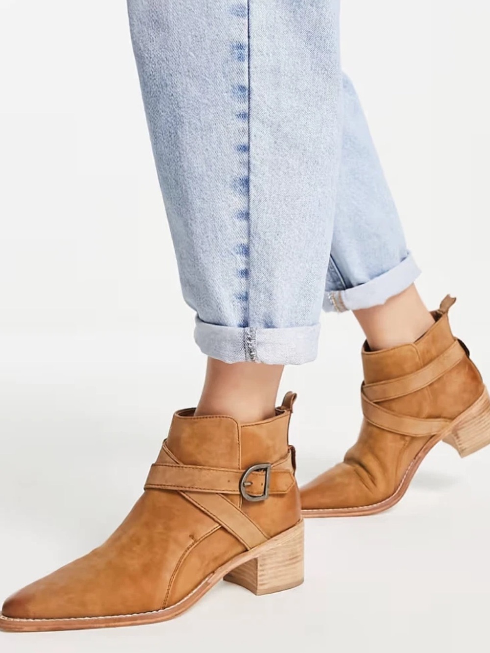 Free People Back Loop Tan Suede Leather Ankle Boots. Pointed Toe. Western. SZ 39